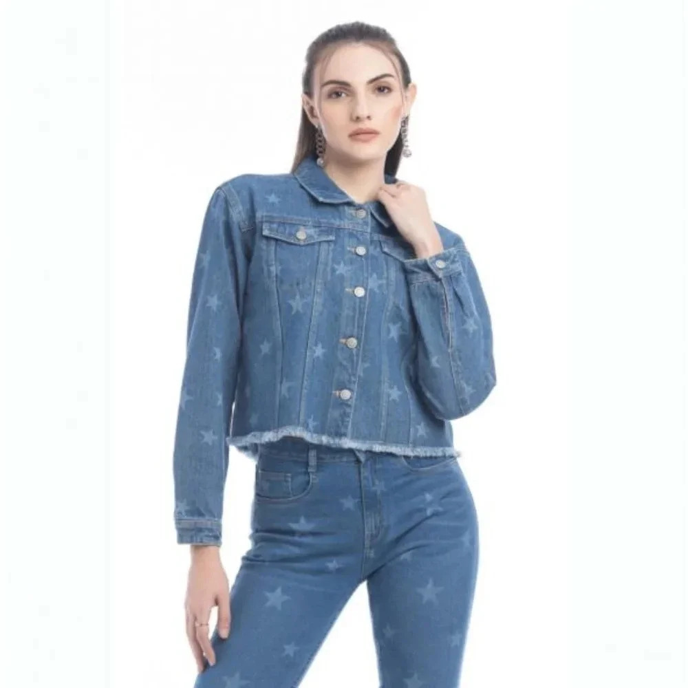 NWT "Shiloh Stars" Women's Star Motif Denim Jacket by Myra size XL